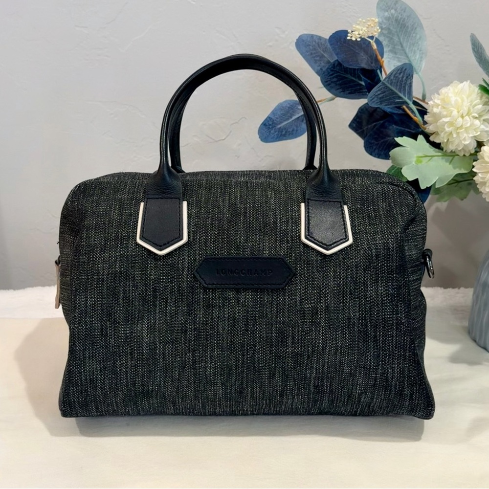 Longchamp Denim and Leather-Trimmed Handbag / Satchel